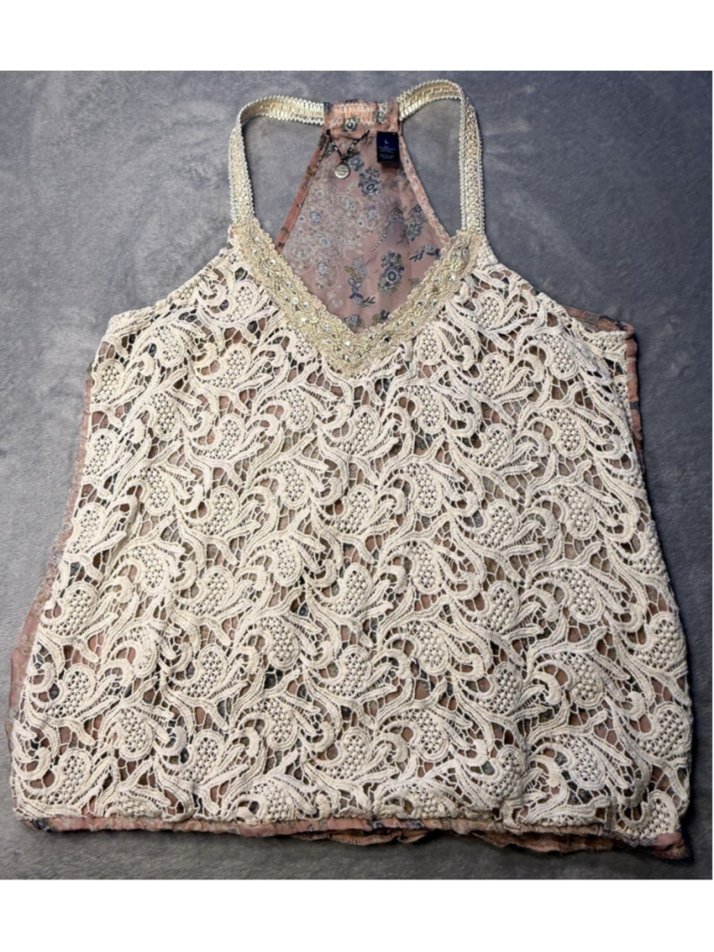 BKE Tank Top Women Rhinestone Lace Overlay Size Large